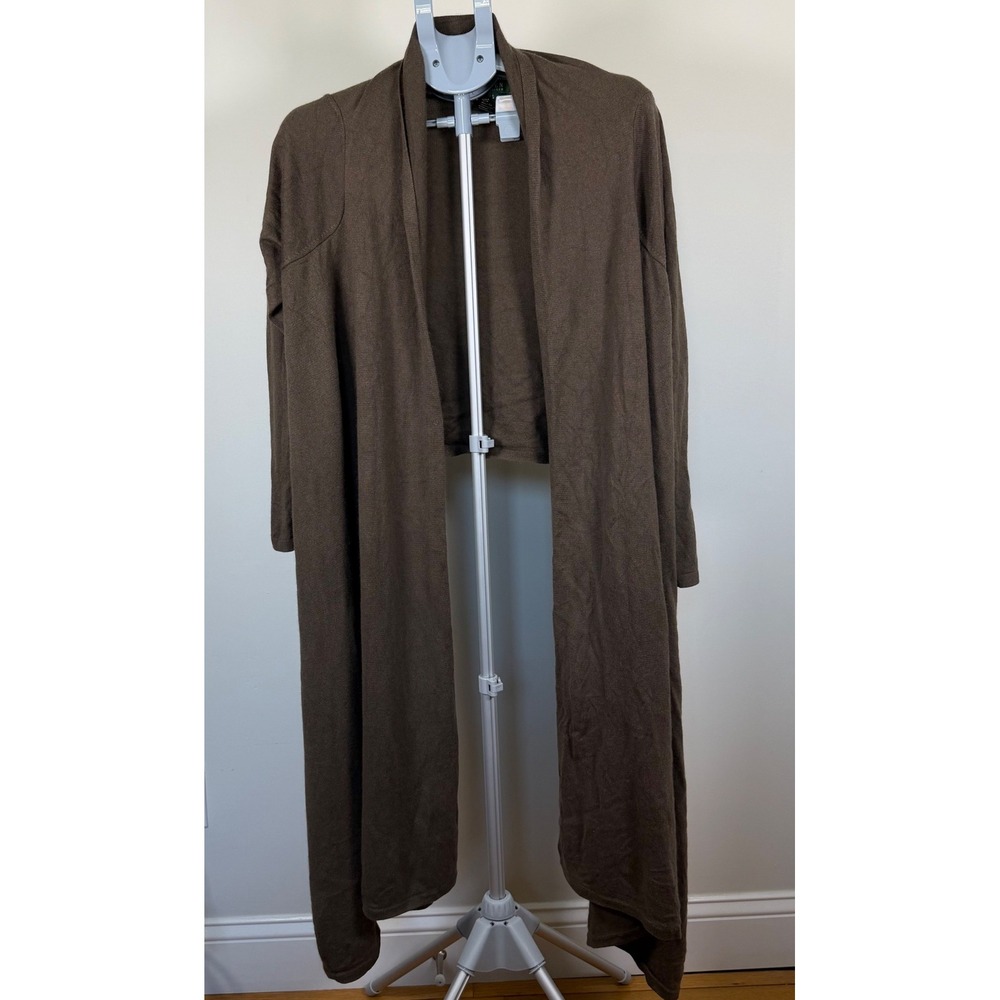 Lauren Ralph Lauren Brown Silk Cashmere Blend Open Front Long Cardigan 1X
